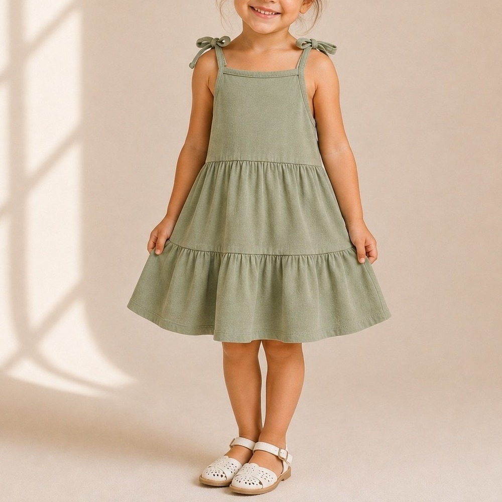 Crewcuts Tie Shoulder Tiered Dress Towel Terry Fresh Garland Green BF986 4 EUC